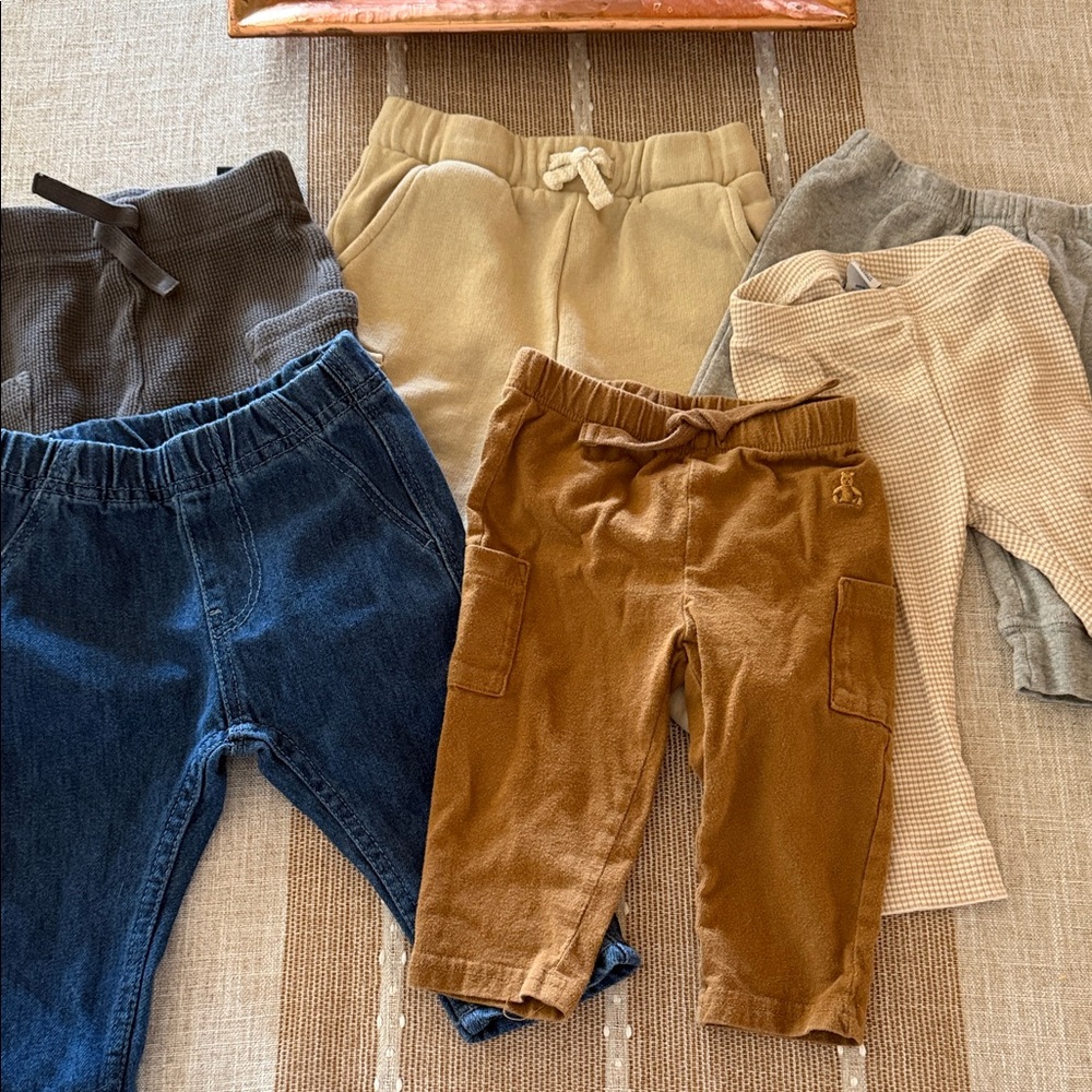 Baby Boy bundle of 6 bottoms - Blue, Brown, Gray, Cream 6/12